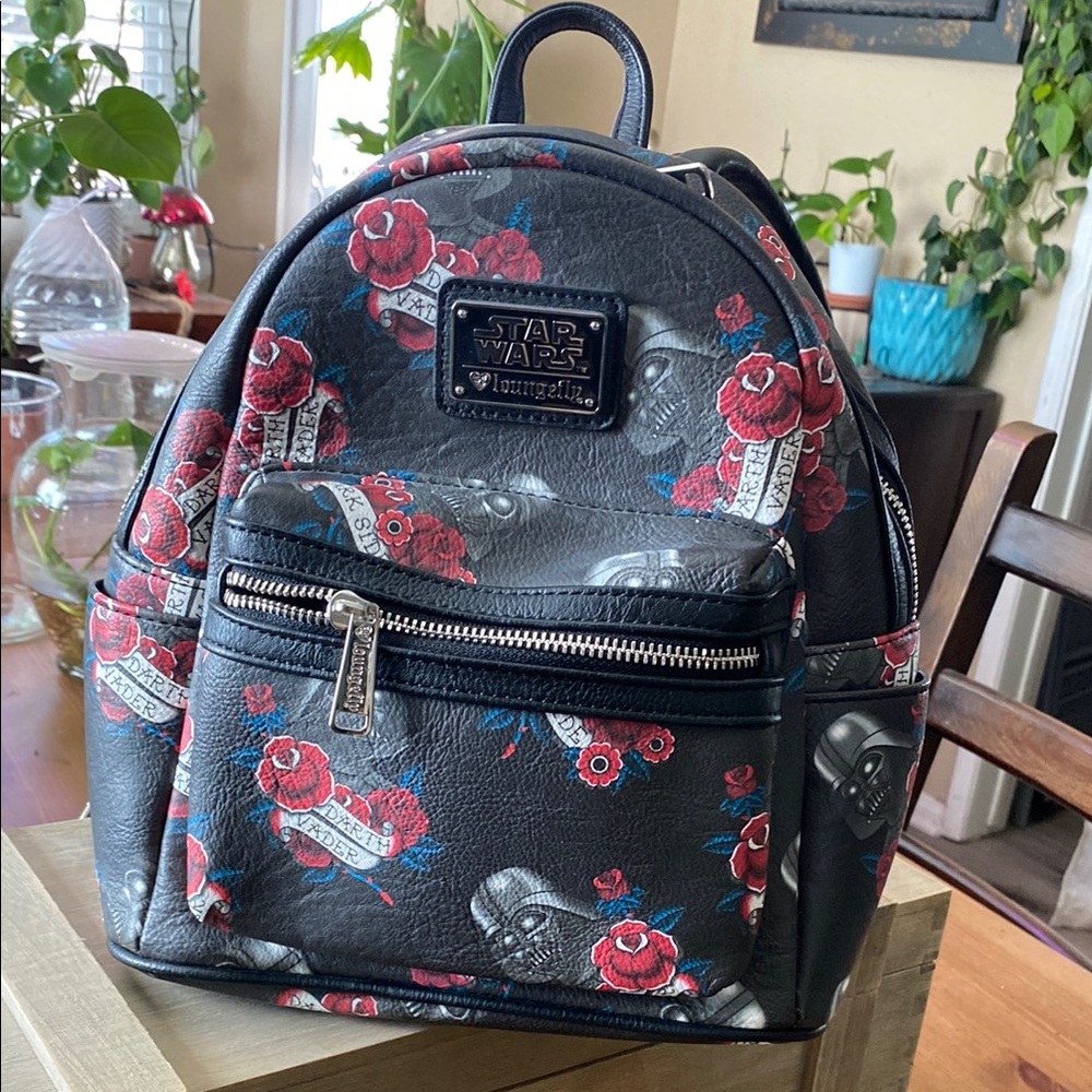 Loungefly Star Wars Backpack with Red and Black Floral Design